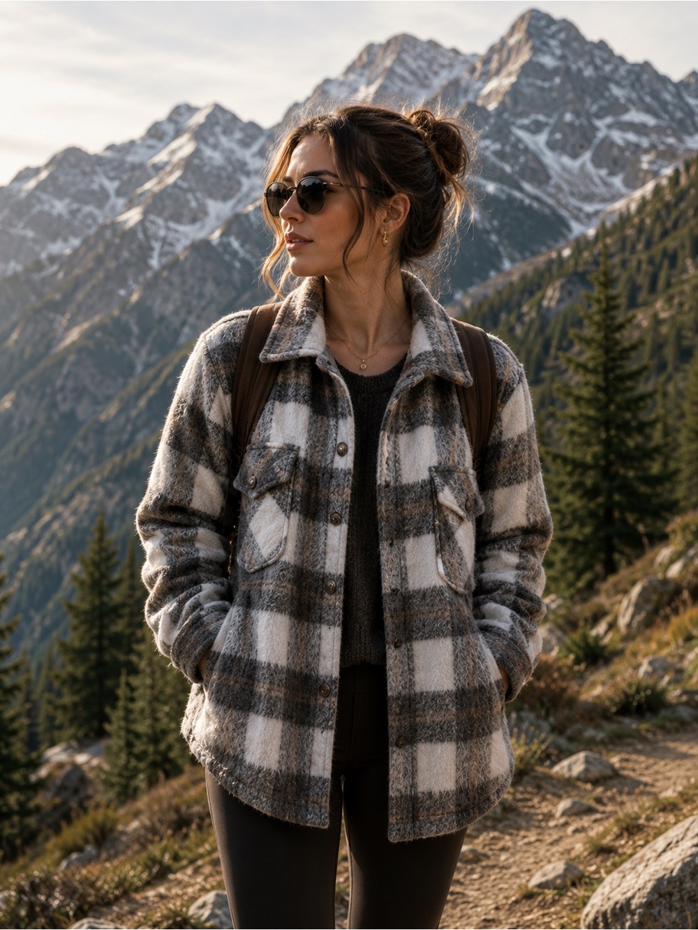RDI Plaid Shacket Jacket in Cream and Brown Women’s size Large